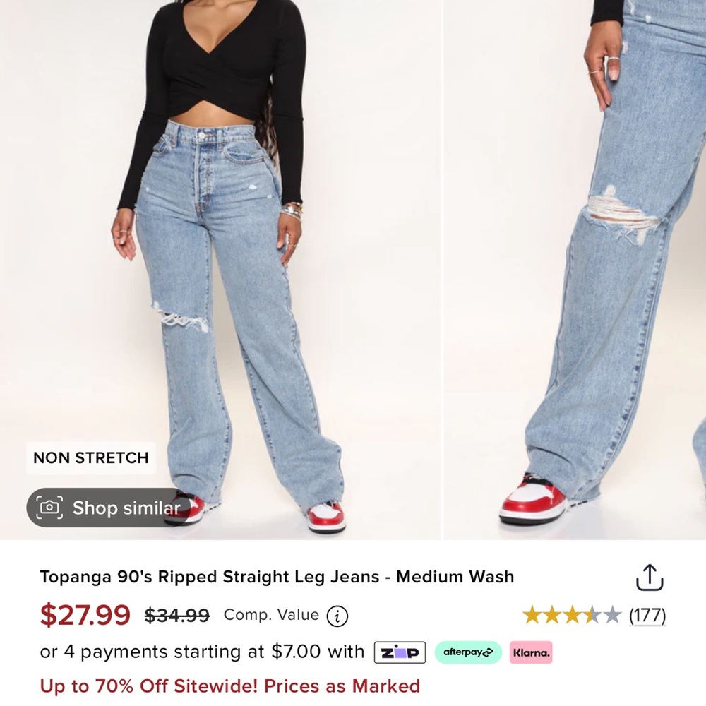 Fashion Nova Blue Straight Leg Jeans with Distressed Details